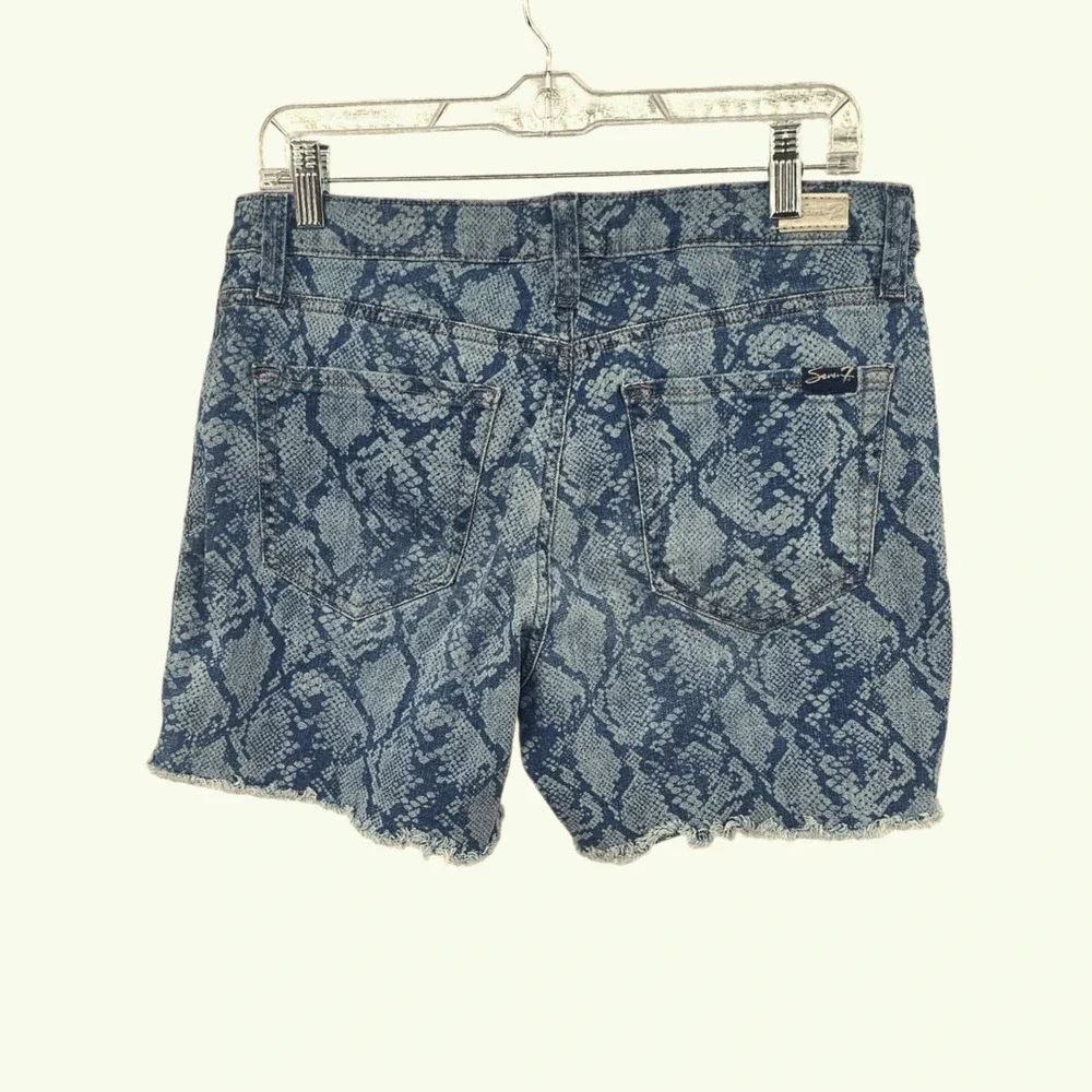 Seven7 Snakeprint Cut-Off Denim‎ Shorts Fray Raw Hem Stretch Casual Blue Size 8